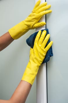 Cleaning concept. Closeup photo of woman cleaning at the home
