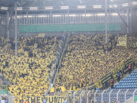 Fan block Borussia Dortmund at the DFB-Pokal match 1.FC Magdeburg - Borussia Dortmund on 24.10.2017