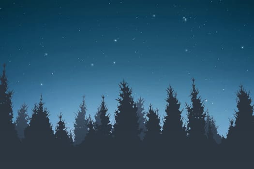 Silhouette of pine trees at night for backdrop