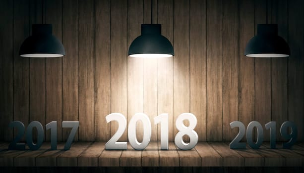 2018 number between 2017 & 2019 with light of the lamp. Happy New Year 2018