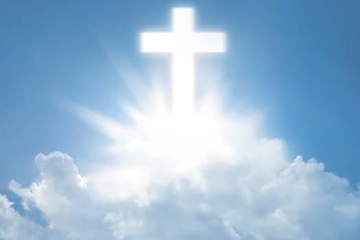 The bright cross over clouds at sky background