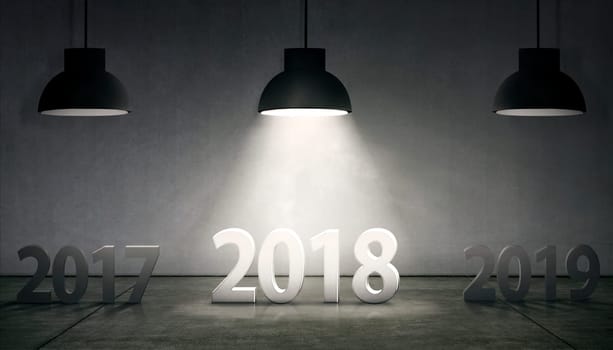 2018 number between 2017 & 2019 with light of the lamp. Happy New Year 2018