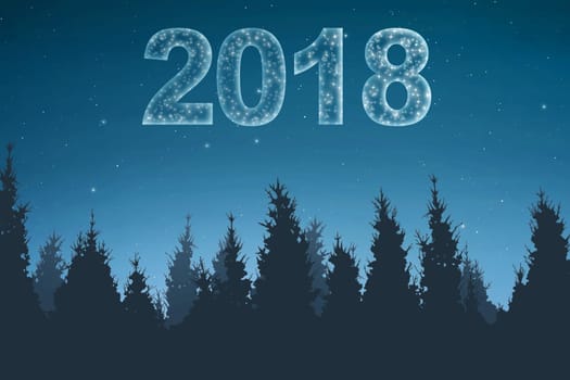 2018 number from glowing stars on the sky. Happy New Year 2018