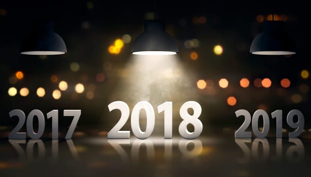 2018 number between 2017 & 2019 with light of the lampt. Happy New Year 2018