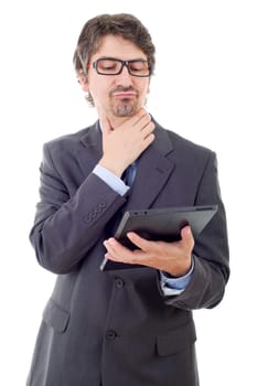 businessman using touch pad of tablet pc, isolated