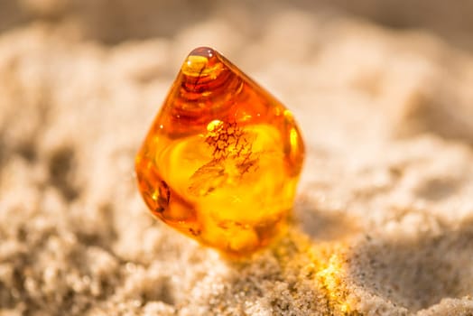 Amber chain on the Baltic Sea beach.