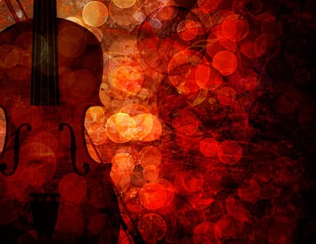 Violin with Bokeh Musical Notes and Red Grunge Texture Background Illustration