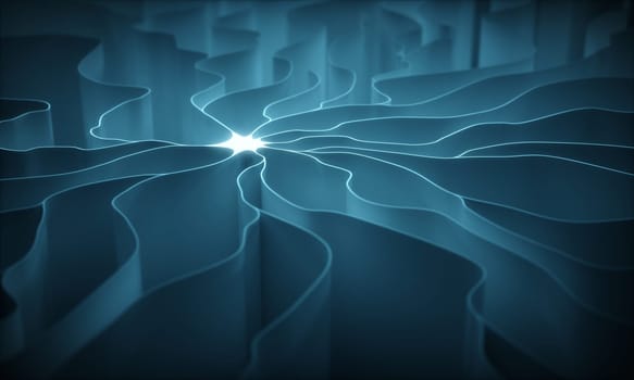 3D illustration. Concept of artificial neuron. The dendrite of an axon, slender projection of a nerve cell.