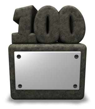 the number one hundred on stone base - 3d illustration