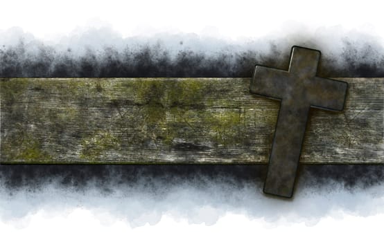 Christian cross on old wooden board