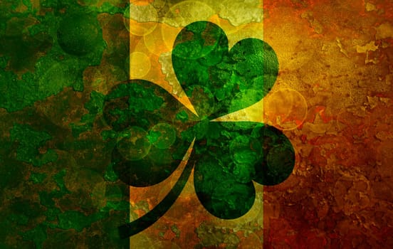 Ireland Flag with Shamrock on Grunge Texture Background Illustration