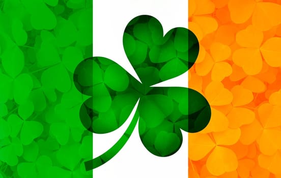 Ireland Flag with Shamrock Leaves Background Illustration