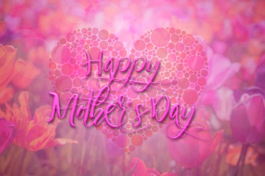 Happy Mothers Day with Polka Dot Heart on Tulip Flowers Bokeh Background Illustration