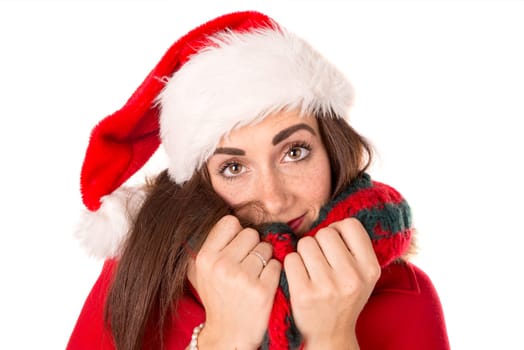 Happy and beautiful girl with freckles in Christmas
