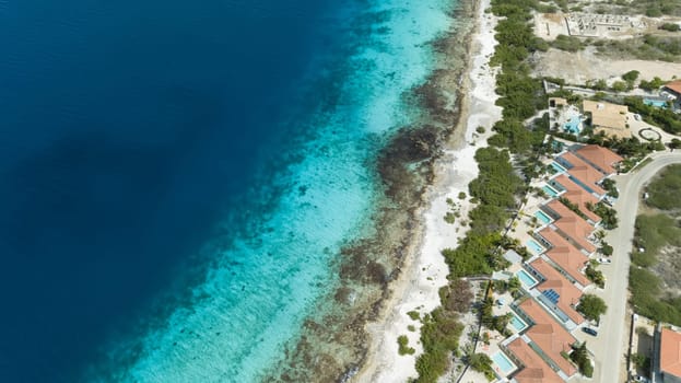 villa beach coast Bonaire island Caribbean sea aerial drone top view