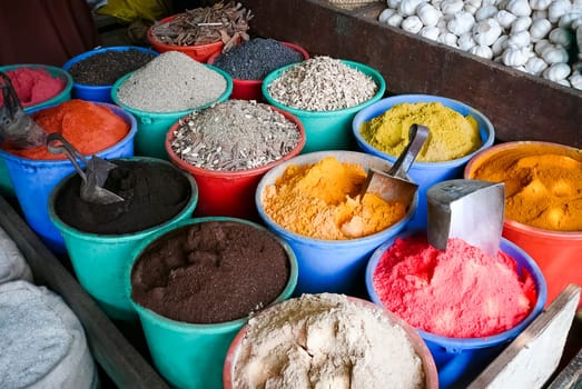 various spices and flavors in street market in kenya,african store