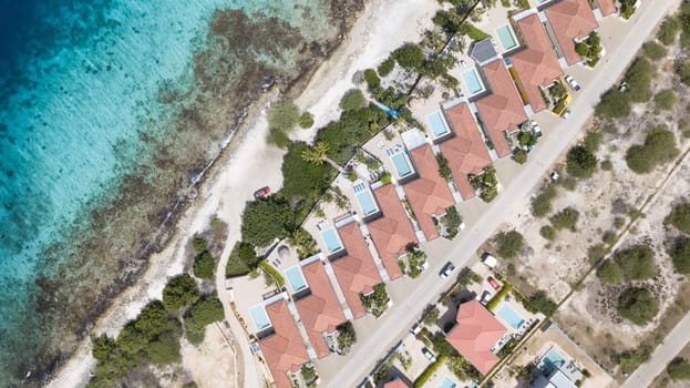 villa beach coast Bonaire island Caribbean sea aerial drone top view