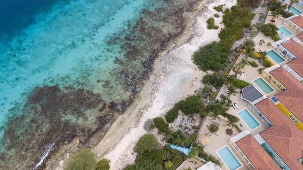 villa beach coast Bonaire island Caribbean sea aerial drone top view