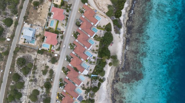 villa beach coast Bonaire island Caribbean sea aerial drone top view
