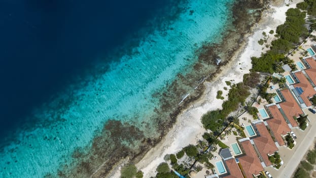 villa beach coast Bonaire island Caribbean sea aerial drone top view