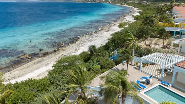 villa beach coast Bonaire island Caribbean sea aerial drone top view