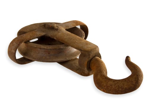Wire rope hoist exposed on white background