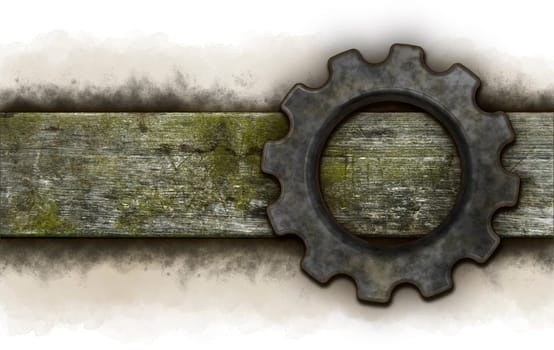 gear wheel on weathered wooden board