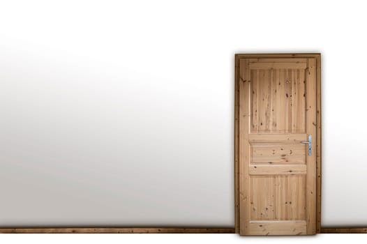 white wall with wooden door