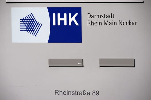 Darmstadt,Germany - October 31,2017: The logo of the Chamber of Commerce and Industry at the main entrance with mailboxes on October 31,2017 in Darmstadt.