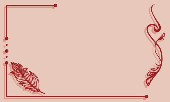 Vector ornate line art frame with feather. Outline elements for invitations or greeting cards.