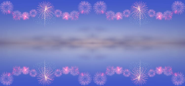 Fireworks on blurred twilight sky background