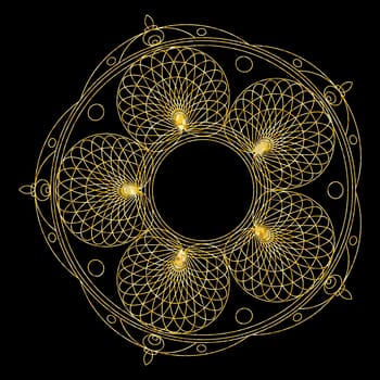 Gold mandala for coloring book. Decorative black round outline ornament. Unusual flower shape. Oriental and anti-stress therapy patterns. Vector yoga logos design element.