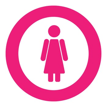 Gender icon symbol. Female girl woman icon in circle. Pink vector symbol.