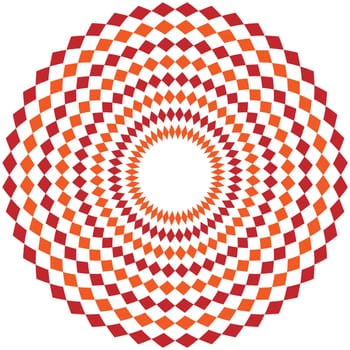Simple ethnic indian geometrical pattern with rhombuses. Orange and red kaleidoscope vector mandala art.