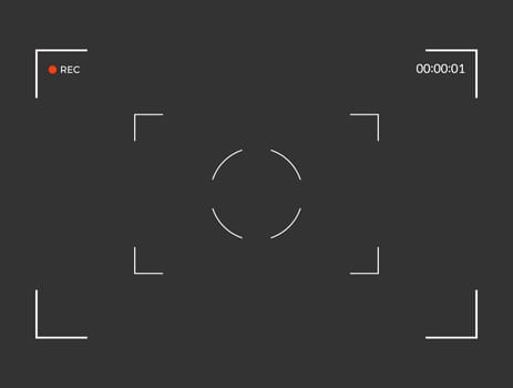 Black and white slr digital camera viewfinder. Camera back and focus frame view. Modern focusing screen. Vector illustration