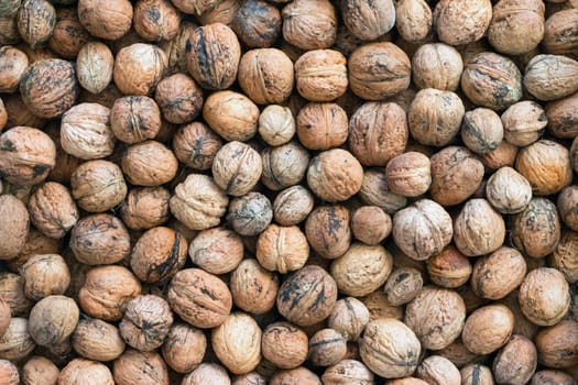 Shot of the heap walnuts  - autumn fruits