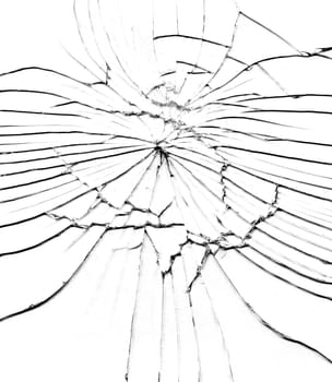 Detail of the shattered glass - cracks and shards -hit glass