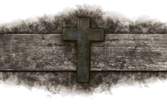 Christian cross on old wooden board