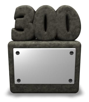 the number three hundred on stone base - 3d illustration