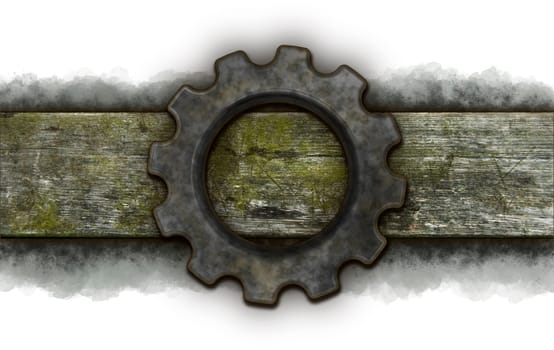 gear wheel on weathered wooden board