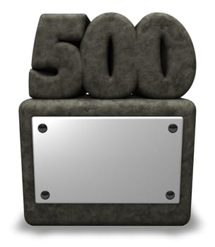 the number five hundred on stone base - 3d illustration