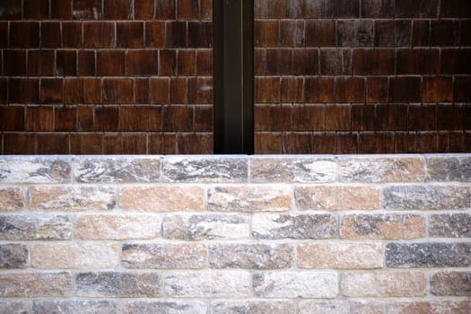 A pattern of different bricks with different structures and surface patterns.