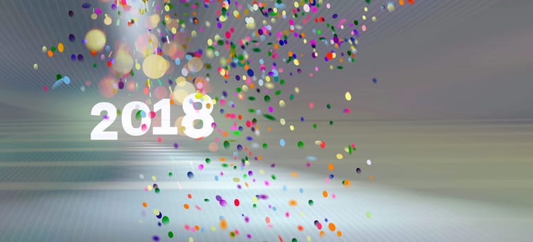 map New Year's card confetti lights New Year 2018 text free space