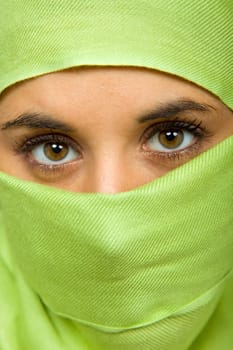 young woman with a veil close up portrait studio picture