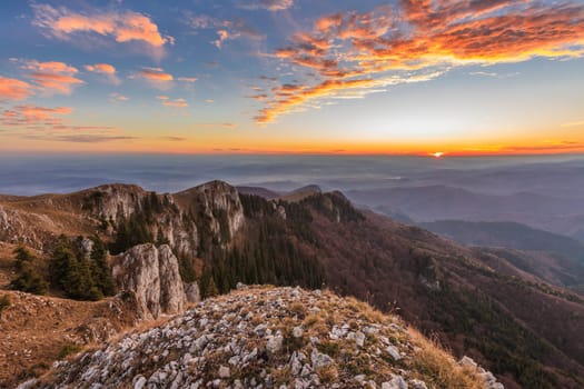 sunset in the Buila Vanturarita Mountains, Romania