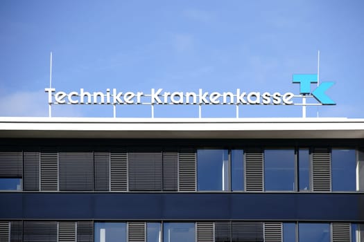 Darmstadt,Germany - October 31,2017: The façade of the modern office building of Techniker Krankenkasse TK with logo and office windows on October 31,2017 in Darmstadt.