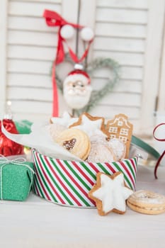 Cookie jar with places and colorful decoration for Christmas