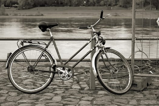 Bicycle on the banks of the Elbe in Dresden