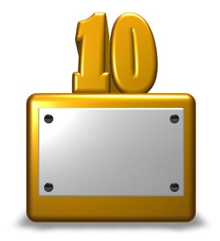 number ten on base with empty white shield - 3d rendering