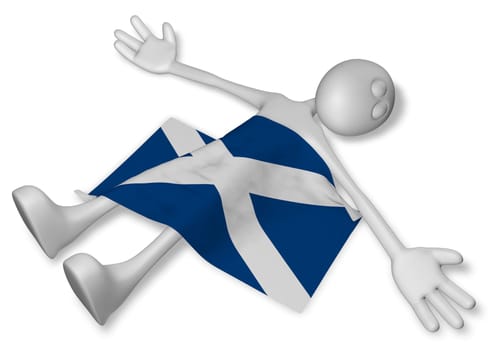dead cartoon figure and flag of scotland - 3d rendering
